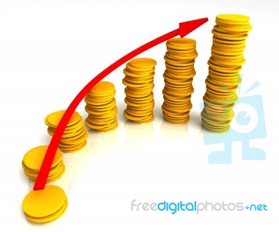 Angled Coin Stacks Shows Increasing Profit Stock Image