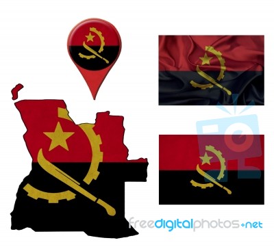 Angola Flag, Map And Map Pointers Stock Image