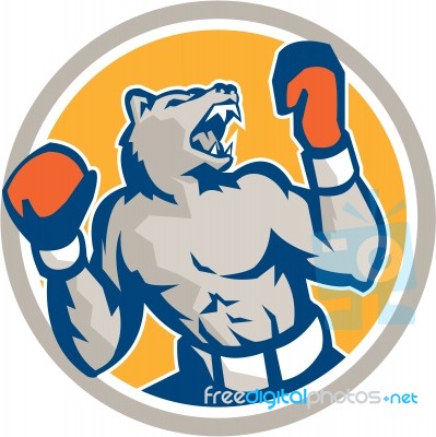 Angry Bear Boxer Gloves Circle Retro Stock Image