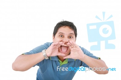 Angry Casual Man Screaming Stock Photo