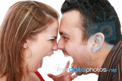 Angry Couple, Isolated On White Stock Photo