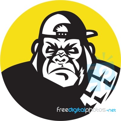 Angry Gorilla Head Baseball Cap Circle Retro Stock Image