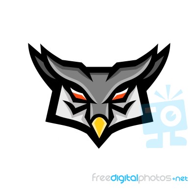 Angry Horned Owl Head Front Mascot Stock Image