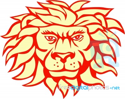 Angry Lion Big Cat Head Retro Stock Image