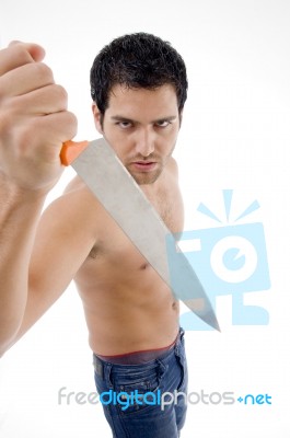 Angry Male Showing Dagger Stock Photo