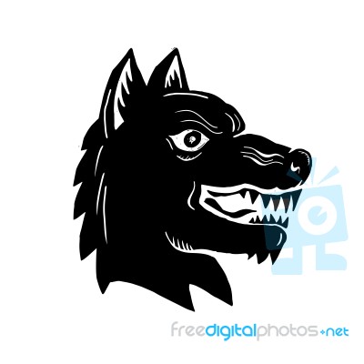 Angry Wolf Head Side Woodcut Stock Image