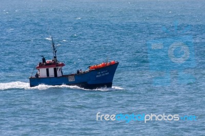 Anjo Do Mar Fishing Boat Putting Out To Sea Off Madeira Stock Photo