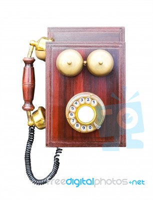 Antique Wooden Telephone Isolated Stock Photo