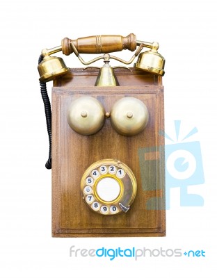 Antique Wooden Telephone Isolated Stock Photo