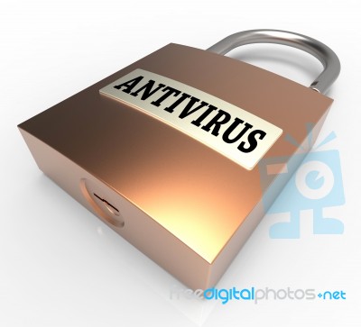 Antivirus Padlock Means Software Firewall 3d Rendering Stock Image