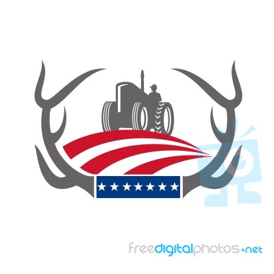 Antler Farm Tractor American Flag Retro Stock Image