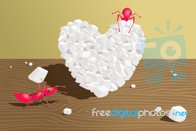 Ants Building A Heart From Sugar Stock Image