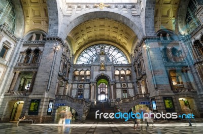 Antwerp, Belgium - May 11, 2015: People In Entrance Hall Of Antw… Stock Photo