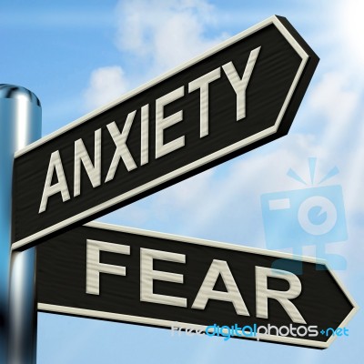 Anxiety And Fear Signpost Means Worried Nervous Or Scared Stock Image