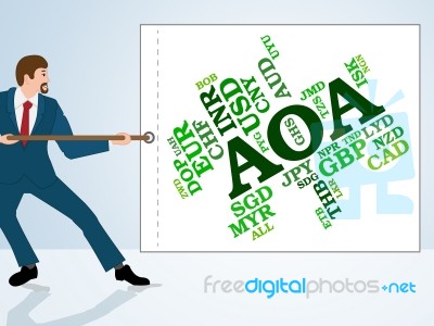 Aoa Currency Indicates Exchange Rate And Broker Stock Image