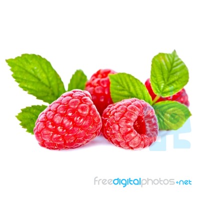 Appetizing Raspberries Isolated On White Background Stock Photo