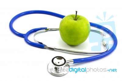 Apple And Stethoscope  Stock Photo