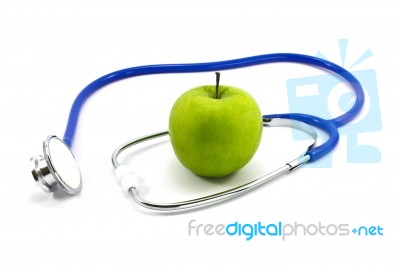 Apple And Stethoscope  Stock Photo