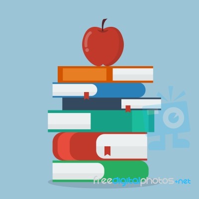 Apple On Stack Of Books Stock Image