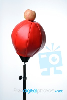 Apple Put On Red Punching Bag Exercises For Healthy Concept Stock Photo