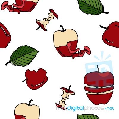 Apple Seamless Pattern By Hand Drawing On White Backgrounds Stock Image