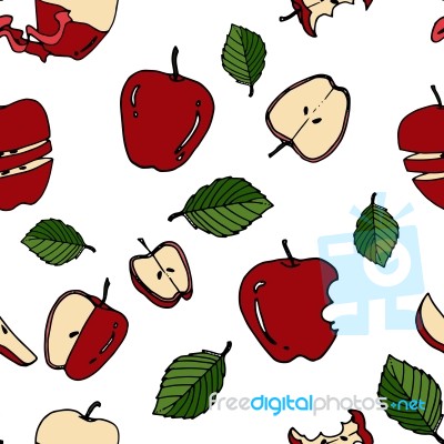 Apple Seamless Pattern By Hand Drawing On White Backgrounds Stock Image