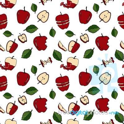 Apple Seamless Pattern By Hand Drawing On White Backgrounds Stock Image