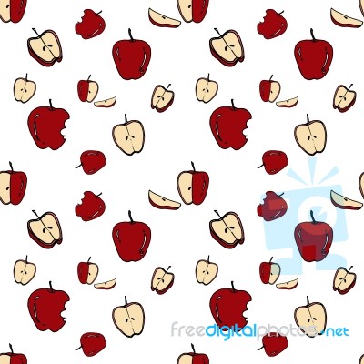 Apple Seamless Pattern By Hand Drawing On White Backgrounds Stock Image