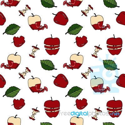 Apple Seamless Pattern By Hand Drawing On White Backgrounds Stock Image