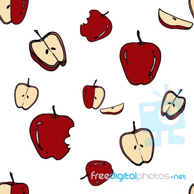 Apple Seamless Pattern By Hand Drawing On White Backgrounds Stock Image