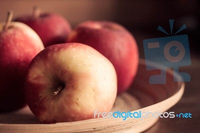 Apples In Wooden Tray Stock Photo