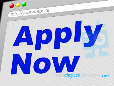 Apply Now Means At The Moment And Admission Stock Image