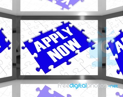 Apply Now On Screen Showing Job Recruitment Stock Image