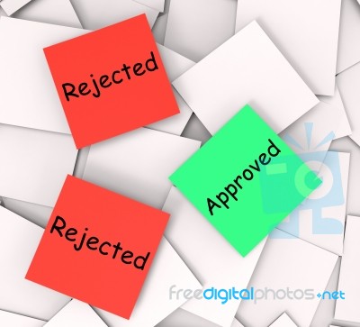Approved Rejected Post-it Notes Show Passed Or Denied Stock Image