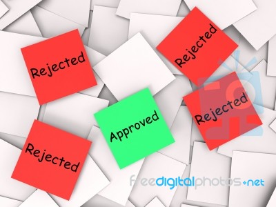 Approved Rejected Post-it Notes Shows Accepted Or Refused Stock Image