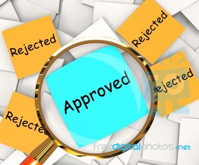 Approved Rejected Post-it Papers Shows Accepted Or Refused Stock Image