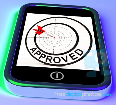 Approved Smartphone Shows Accepted Authorised Or Endorsed Stock Image