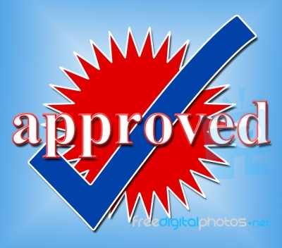 Approved Tick Indicates Check Yes And Assured Stock Image