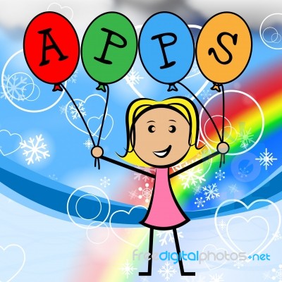 Apps Balloons Represents Young Woman And Kids Stock Image