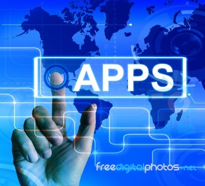 Apps Map Displays International And Worldwide Applications Stock Image