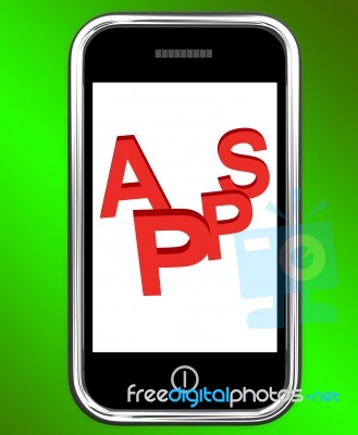 Apps On Phone Shows Internet Application Or App Stock Image