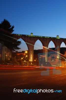 Aqueduct Of The Free Waters In Lisbon (car Motion) Stock Photo