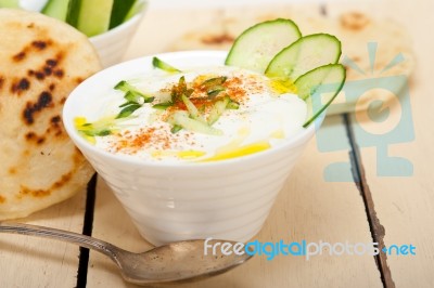 Arab Middle East Goat Yogurt And Cucumber Salad Stock Photo