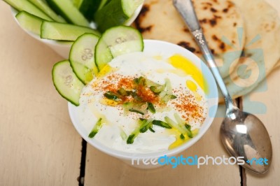 Arab Middle East Goat Yogurt And Cucumber Salad Stock Photo