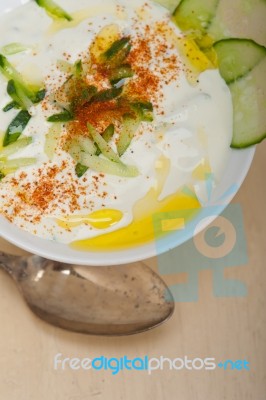 Arab Middle East Goat Yogurt And Cucumber Salad Stock Photo