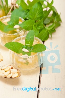 Arab Traditional Mint And Pine Nuts Tea Stock Photo