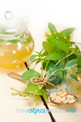 Arab Traditional Mint And Pine Nuts Tea Stock Photo