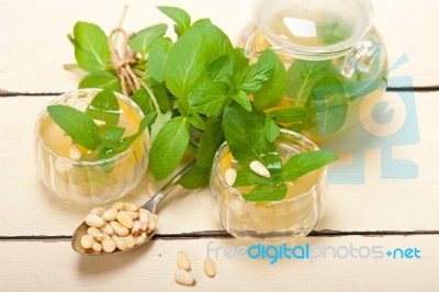 Arab Traditional Mint And Pine Nuts Tea Stock Photo