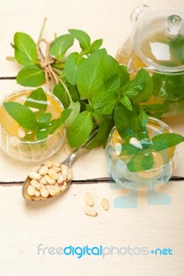 Arab Traditional Mint And Pine Nuts Tea Stock Photo