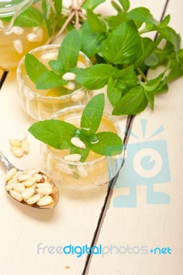 Arab Traditional Mint And Pine Nuts Tea Stock Photo